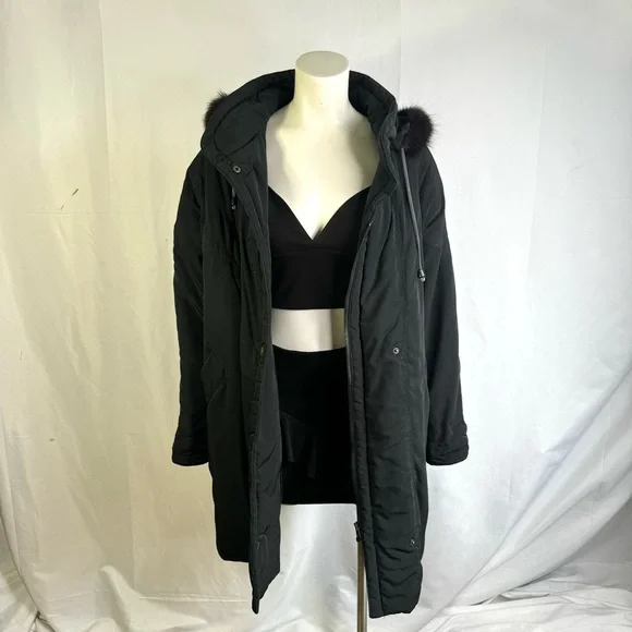 NUAGE BLACK PARKA COAT OVERSIZED JACKET FAUX FUR VINTAGE COAT XS - Picture 6 of 15